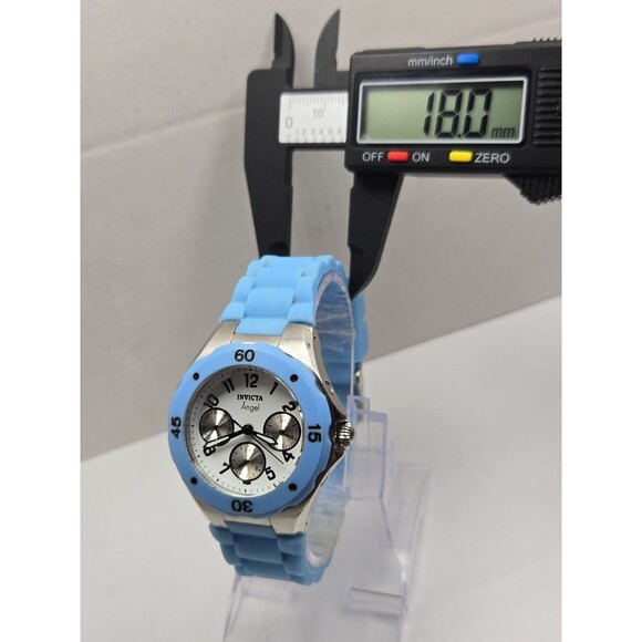 Invicta Angel Womens 40mm Blue Silicone White Dial Date Quartz Watch New Battery main image 10